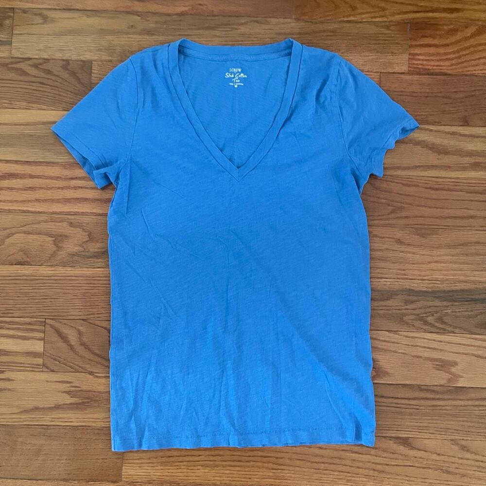 J.Crew Factory Slub Cotton Tee Womens Medium Blue Short Sleeve V-Neck T-Shirt M